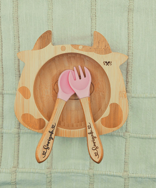 Personalized Bamboo Baby Suction Bowl with Utensils