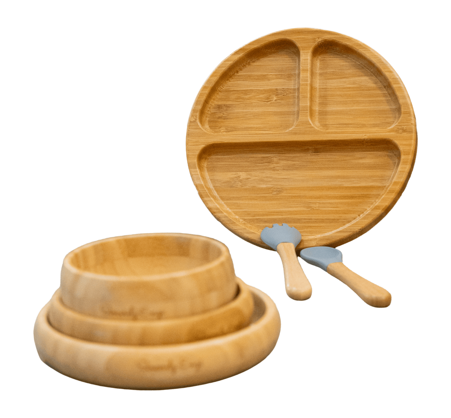 Bamboo 6-Pc Suction Plate-Bowl-Utensil Set