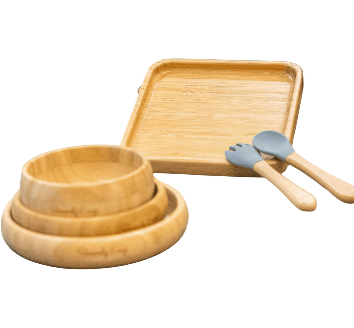 Bamboo 6-Pc Suction Plate-Bowl-Utensil Set