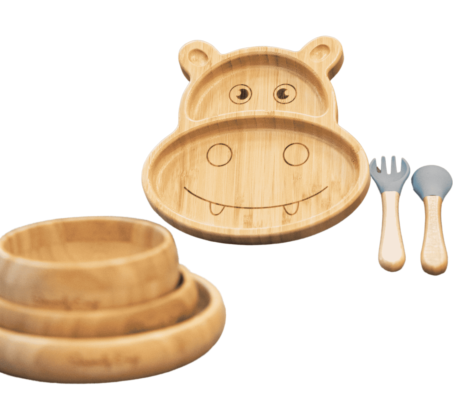 Bamboo 6-Pc Suction Plate-Bowl-Utensil Set