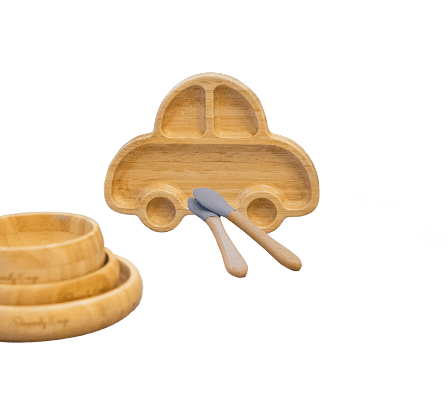 Bamboo 6-Pc Suction Plate-Bowl-Utensil Set