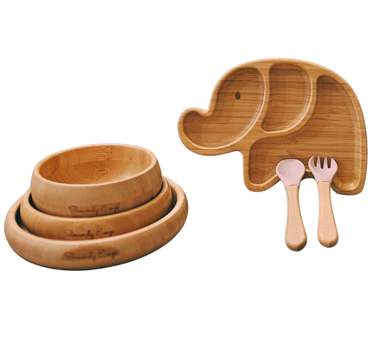 Bamboo 6-Pc Suction Plate-Bowl-Utensil Set