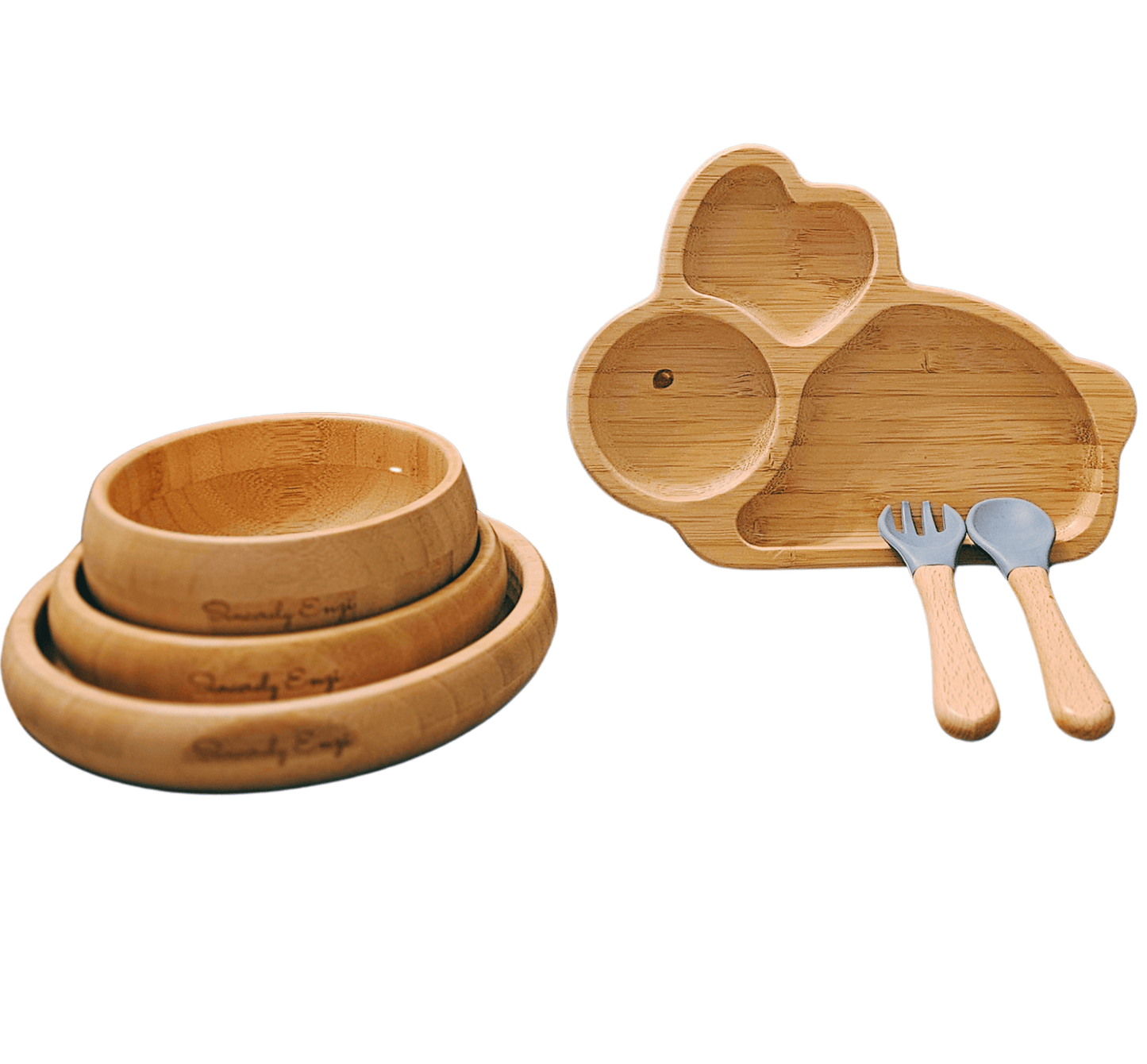 Bamboo 6-Pc Suction Plate-Bowl-Utensil Set