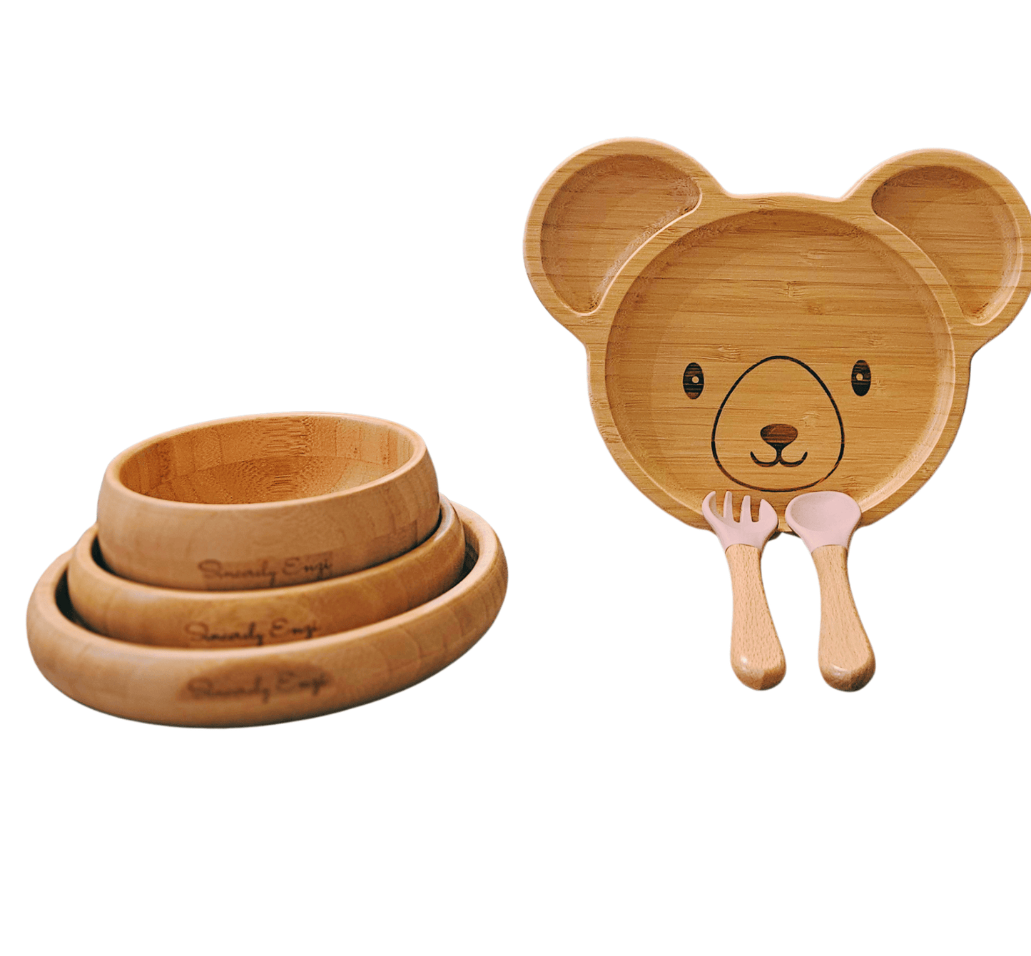 Bamboo 6-Pc Suction Plate-Bowl-Utensil Set