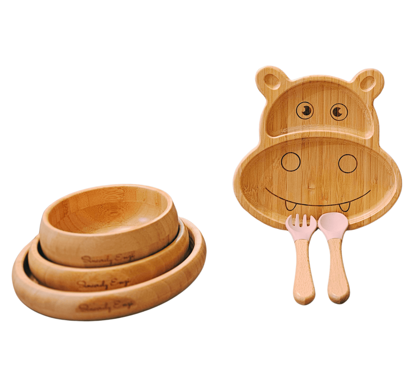 Bamboo 6-Pc Suction Plate-Bowl-Utensil Set