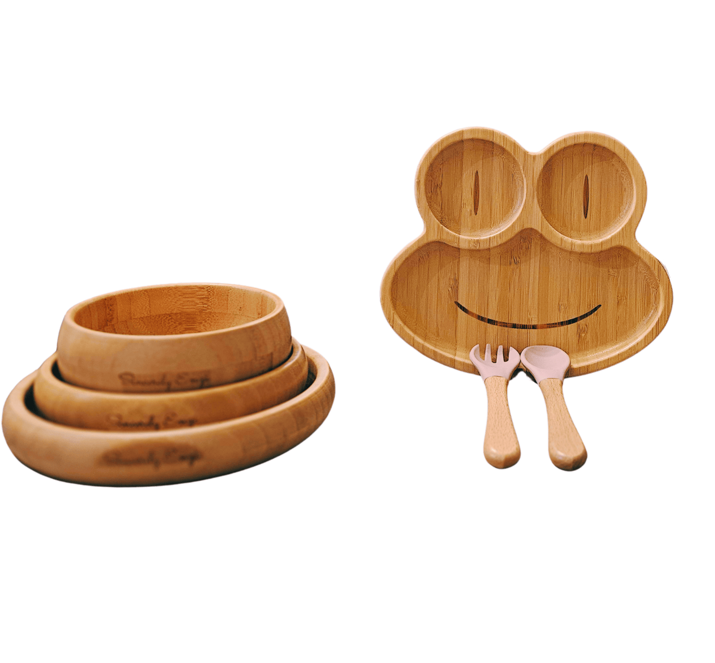 Bamboo 6-Pc Suction Plate-Bowl-Utensil Set