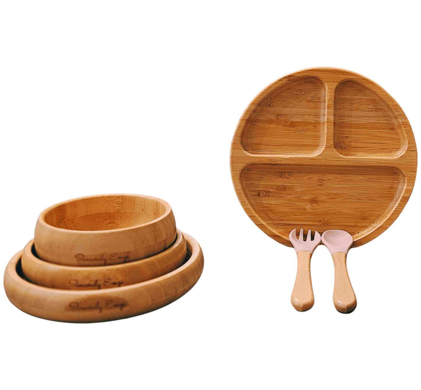 Bamboo 6-Pc Suction Plate-Bowl-Utensil Set