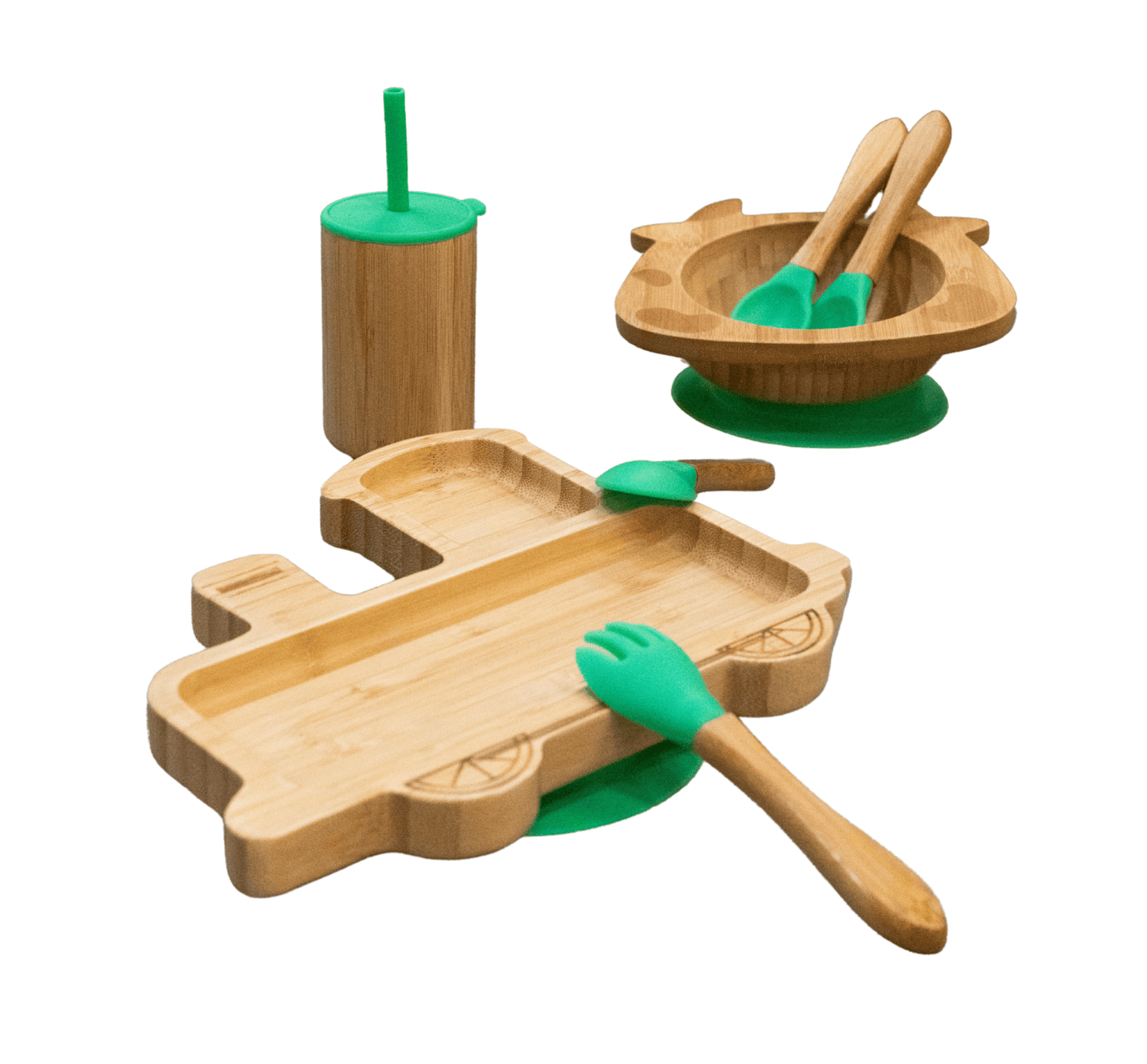 Bamboo 7-Pc Animal Suction Plate-Bowl-Cup-Utensil Set