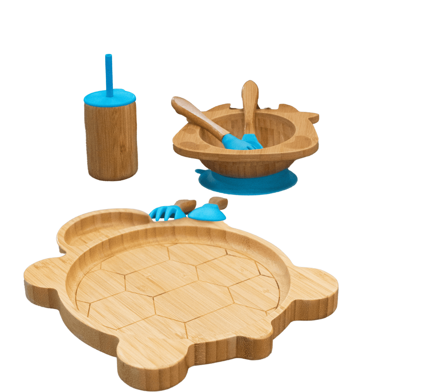 Bamboo 7-Pc Animal Suction Plate-Bowl-Cup-Utensil Set