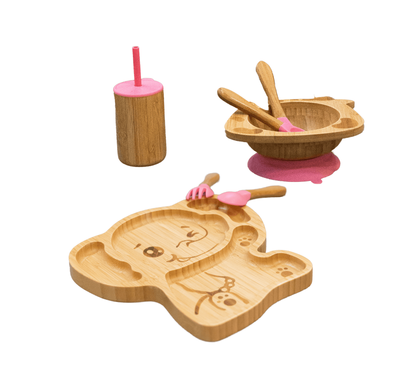 Bamboo 7-Pc Animal Suction Plate-Bowl-Cup-Utensil Set