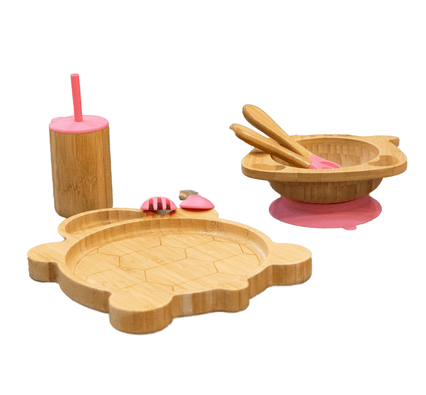 Bamboo 7-Pc Animal Suction Plate-Bowl-Cup-Utensil Set