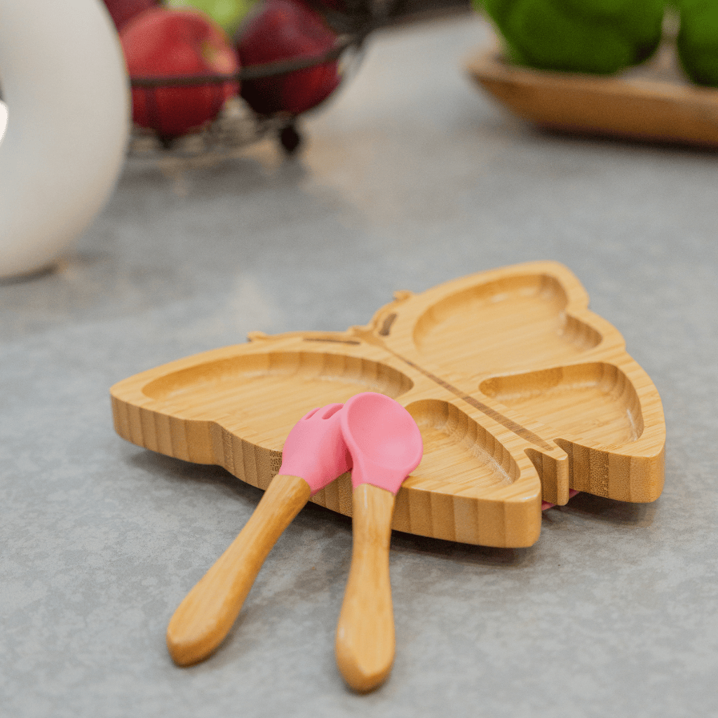 Toddler Bamboo Butterfly Plate with Pink Utensils