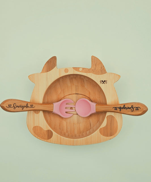 Personalized Bamboo Bowl with Utensils