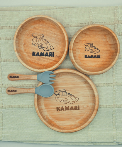Personalized Bamboo Suction Bowl and Utensil Set