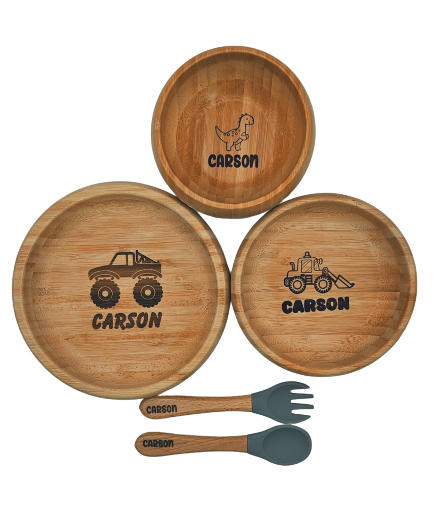 Personalized Bamboo Suction Bowl and Utensil Set