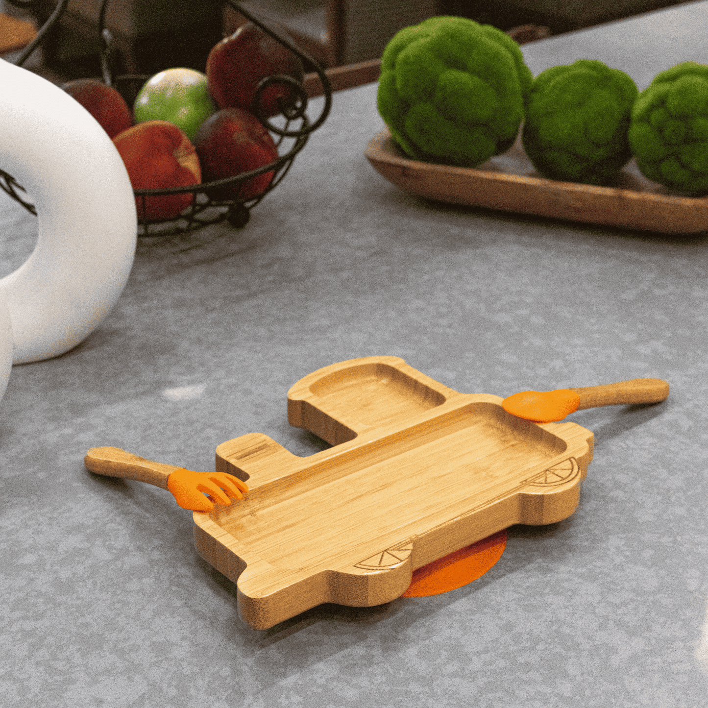 Bamboo Train Plate with Utensils