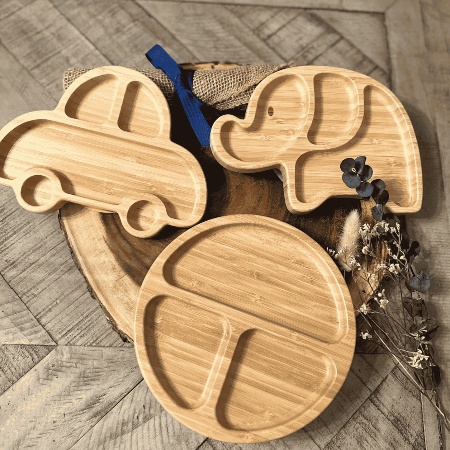 Bamboo 3-Pc Animal Suction Plate Set