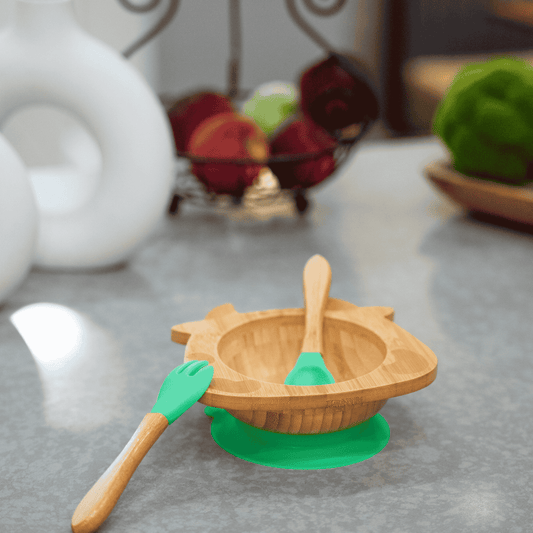 Bamboo Cow Suction Bowl with Utensils