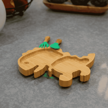 Bamboo Dinosaur Plate with Utensils