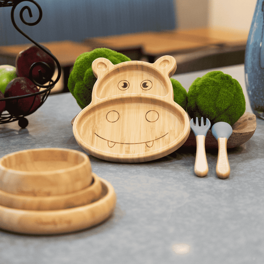 Bamboo 6-Pc Suction Plate-Bowl-Utensil Set