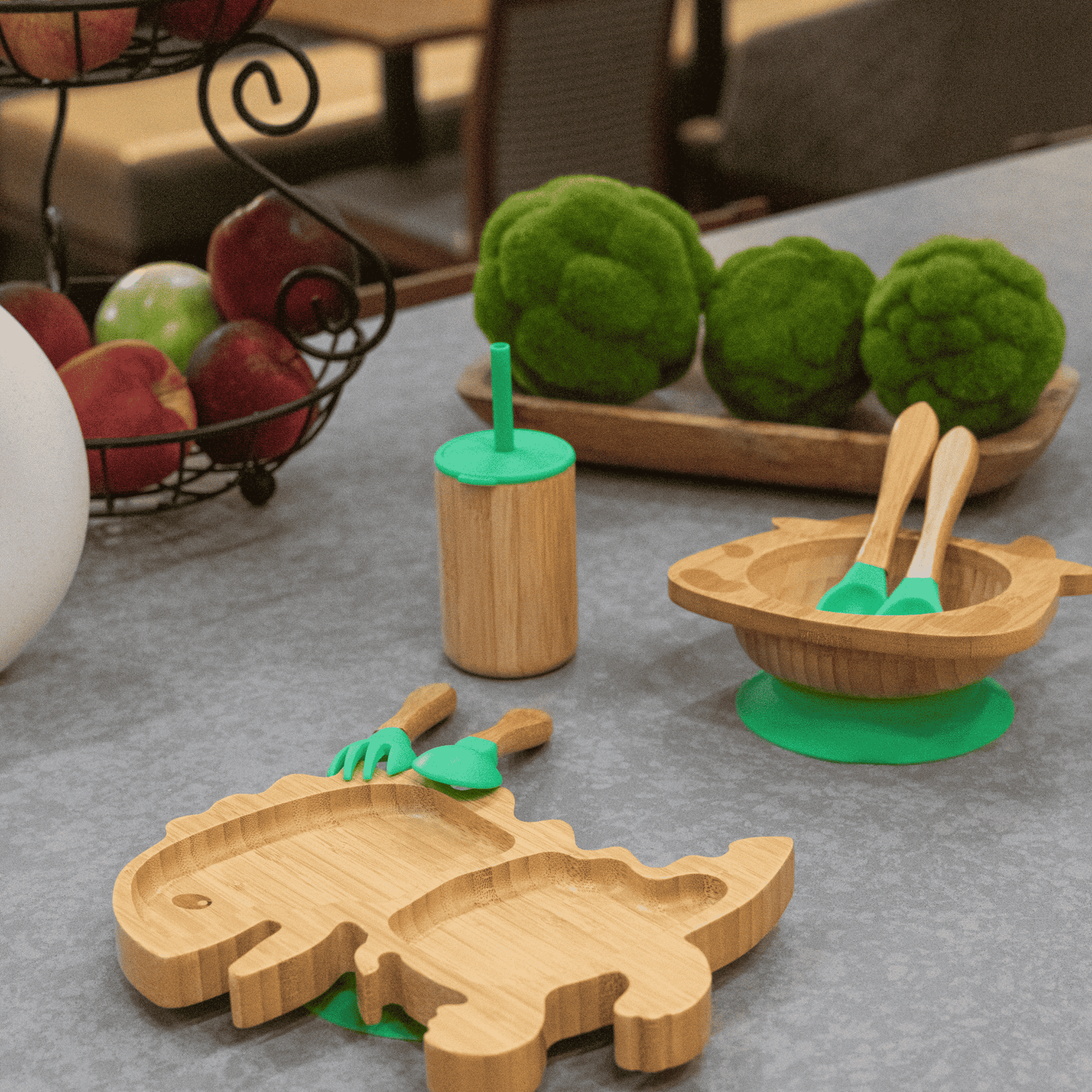 Bamboo 7-Pc Animal Suction Plate-Bowl-Cup-Utensil Set