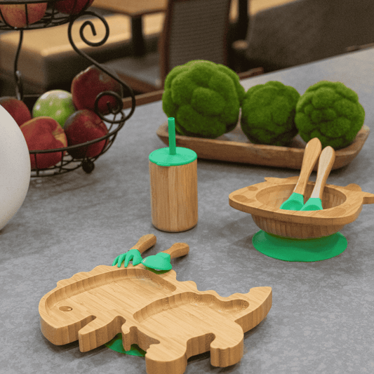 Bamboo 7-Pc Animal Suction Plate-Bowl-Cup-Utensil Set