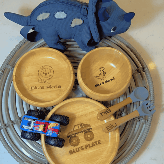 Bamboo 5-Pc Suction Bowl-Utensils Set