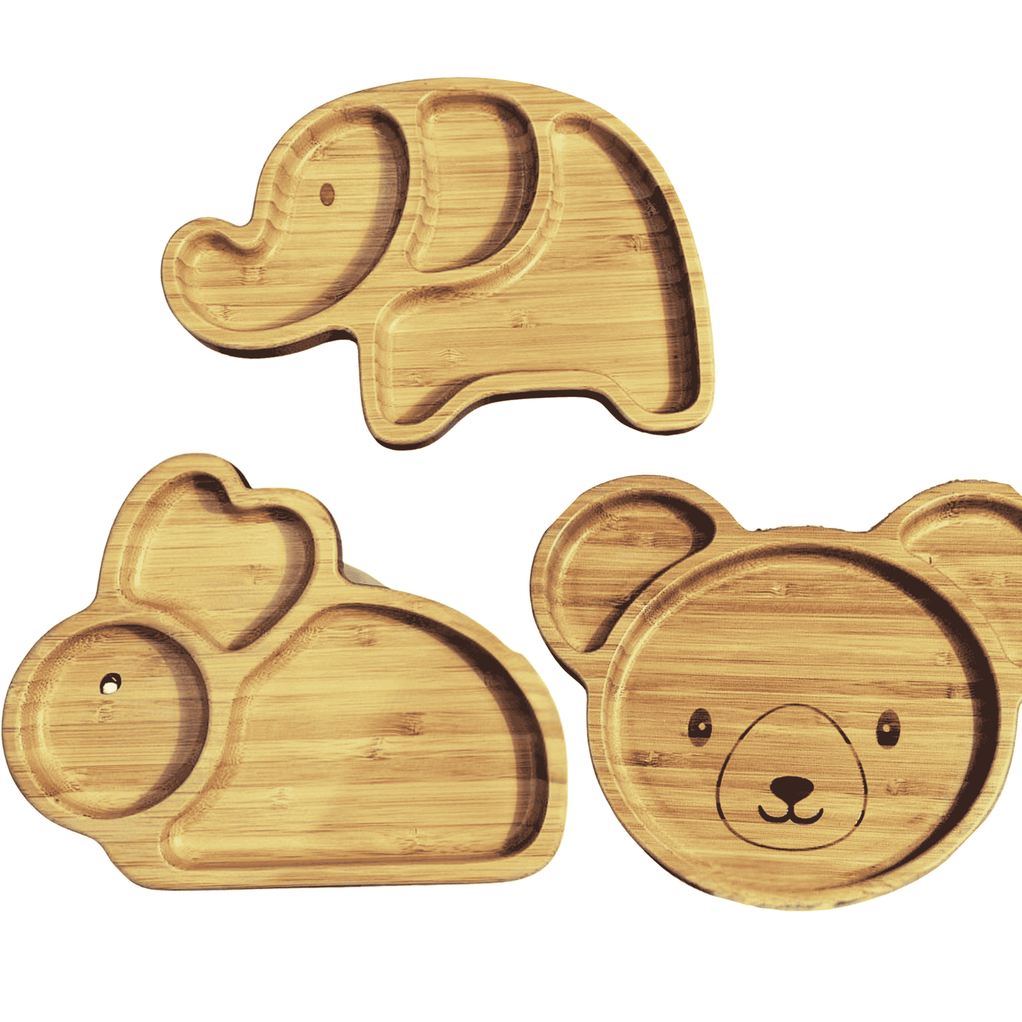 Bamboo 3-Pc Animal Suction Plate Set