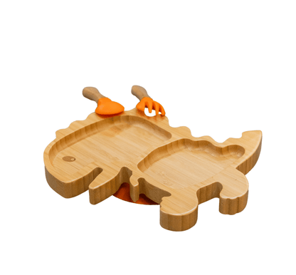 Bamboo Large Animal/Toy Suction Plate with Utensils