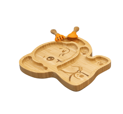Bamboo Large Animal/Toy Suction Plate with Utensils