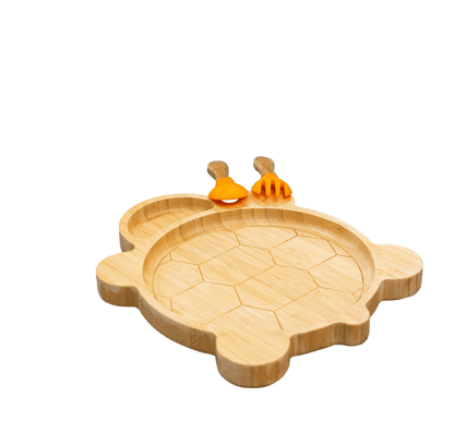 Bamboo Large Animal/Toy Suction Plate with Utensils