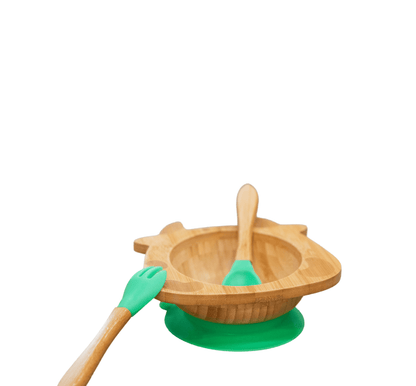 Bamboo Cow Suction Bowl with Utensils