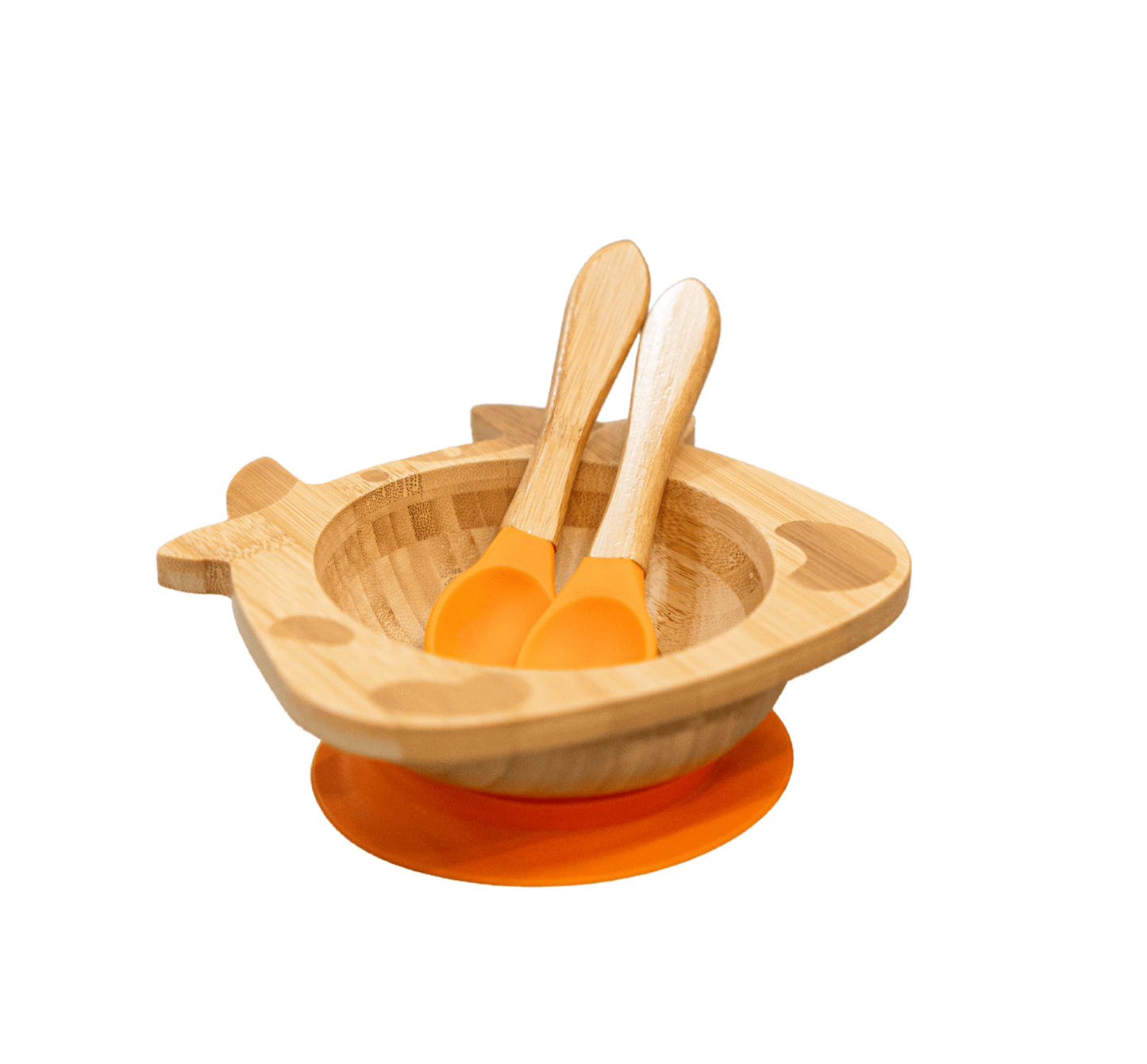 Bamboo Cow Suction Bowl with Utensils