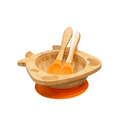 Bamboo Cow Suction Bowl with Utensils