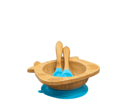 Bamboo Cow Suction Bowl with Utensils