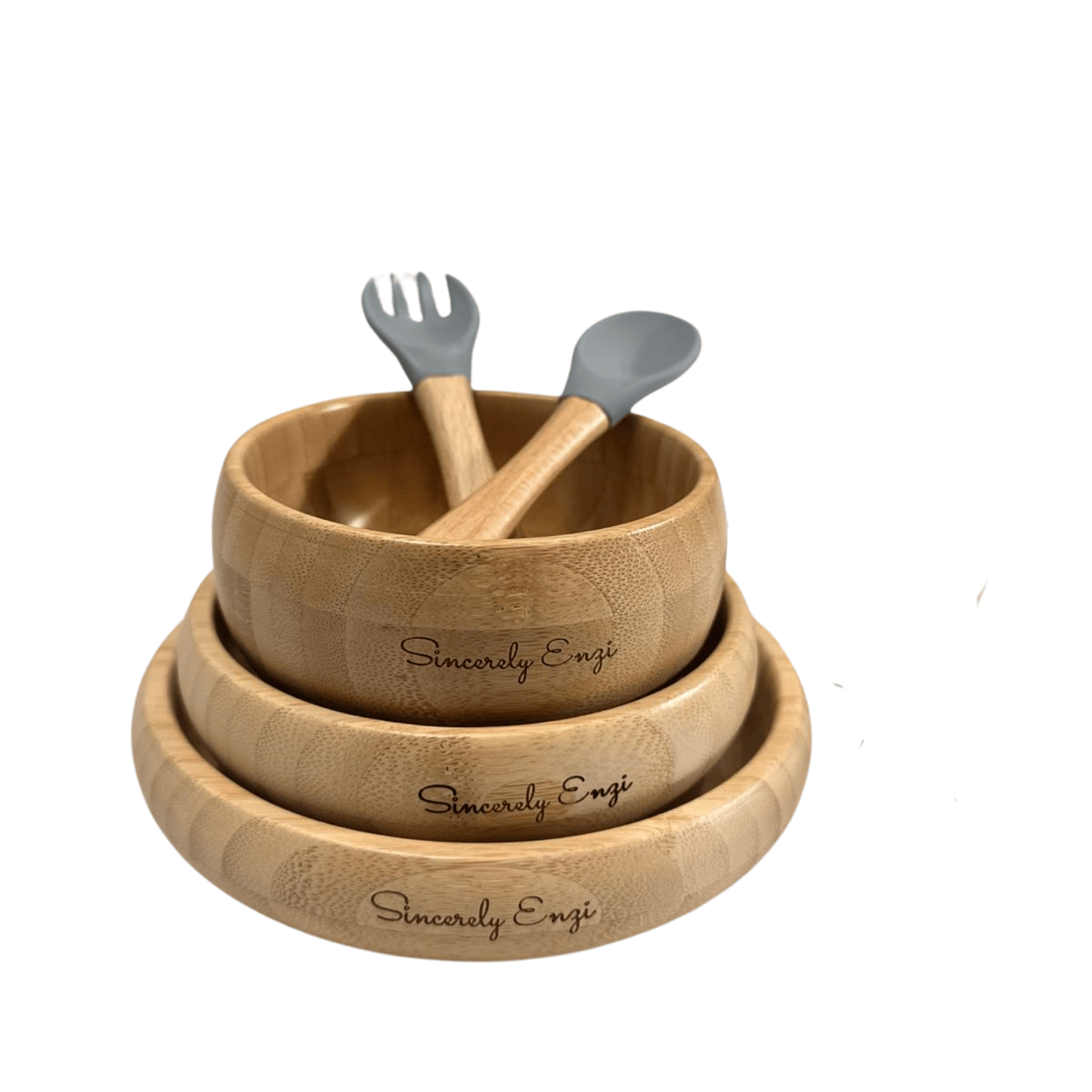 Bamboo 5-Pc Suction Bowl-Utensils Set