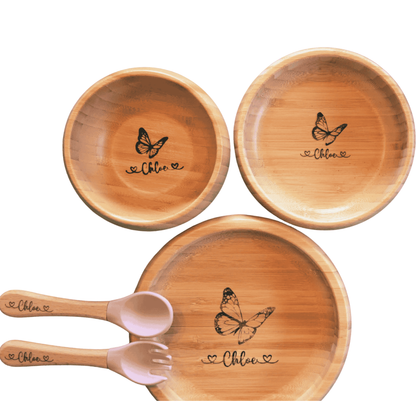 Bamboo 5-Pc Suction Bowl-Utensils Set