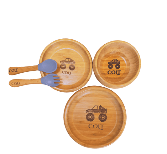 Bamboo 5-Pc Suction Bowl-Utensils Set