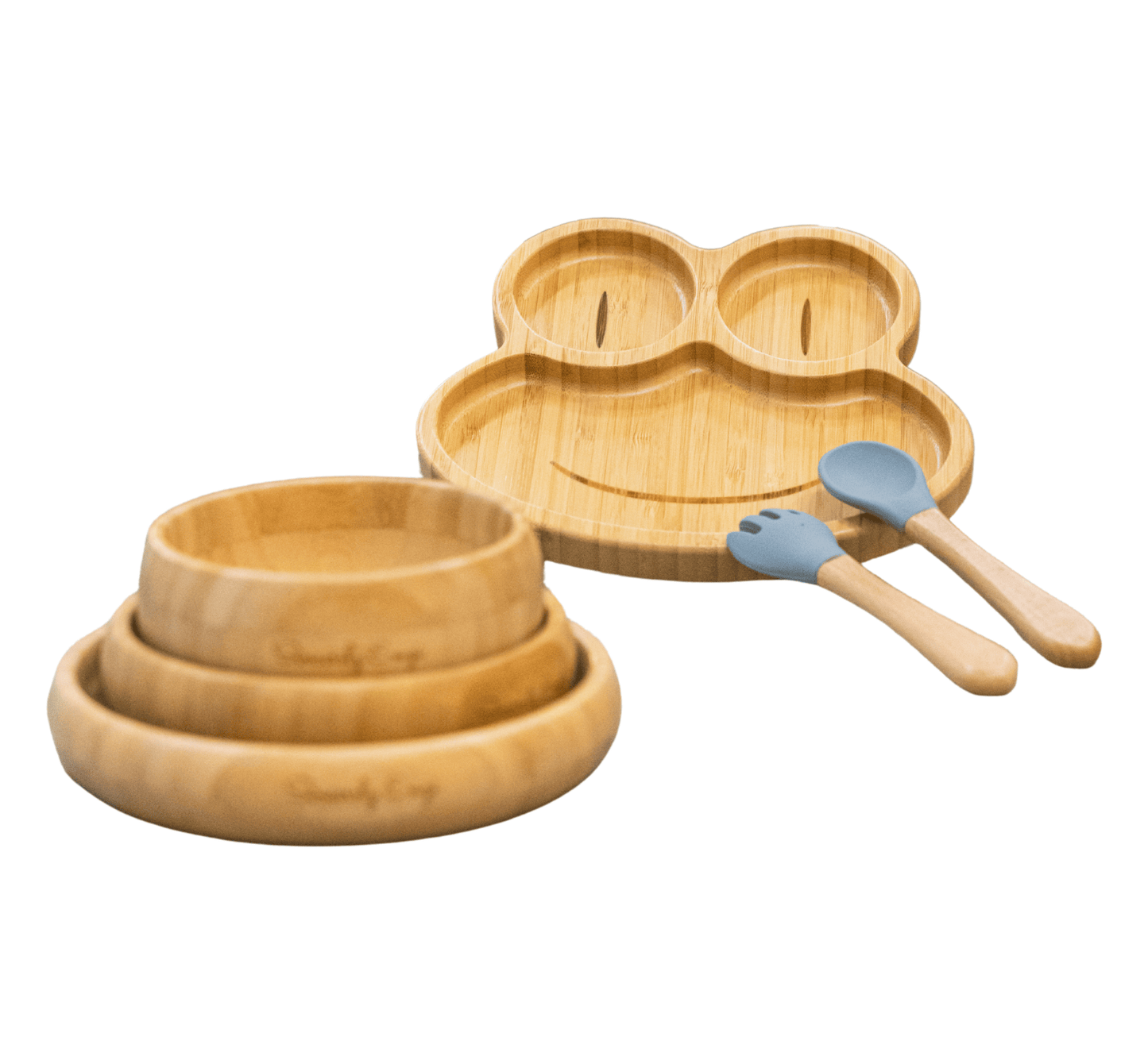 Bamboo 6-Pc Suction Plate-Bowl-Utensil Set