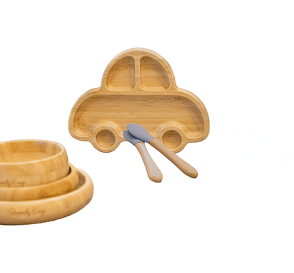 Bamboo 6-Pc Suction Plate-Bowl-Utensil Set