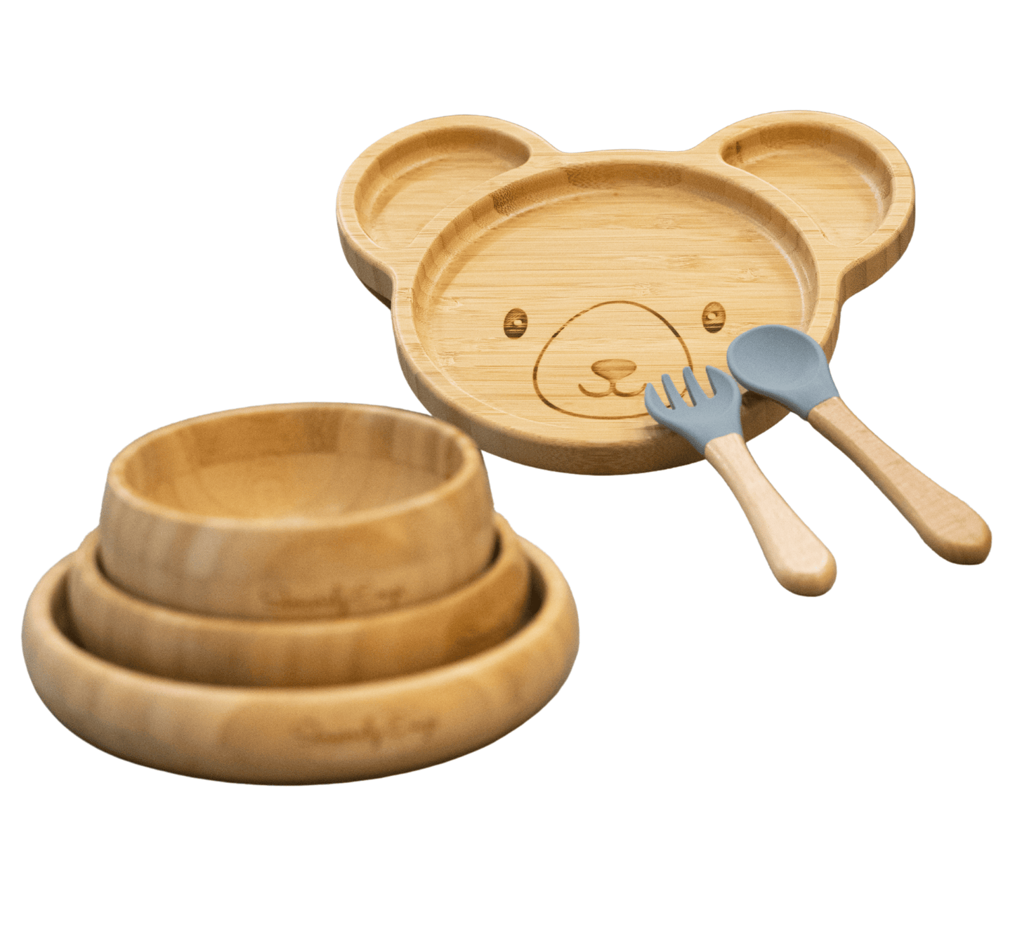 Bamboo 6-Pc Suction Plate-Bowl-Utensil Set