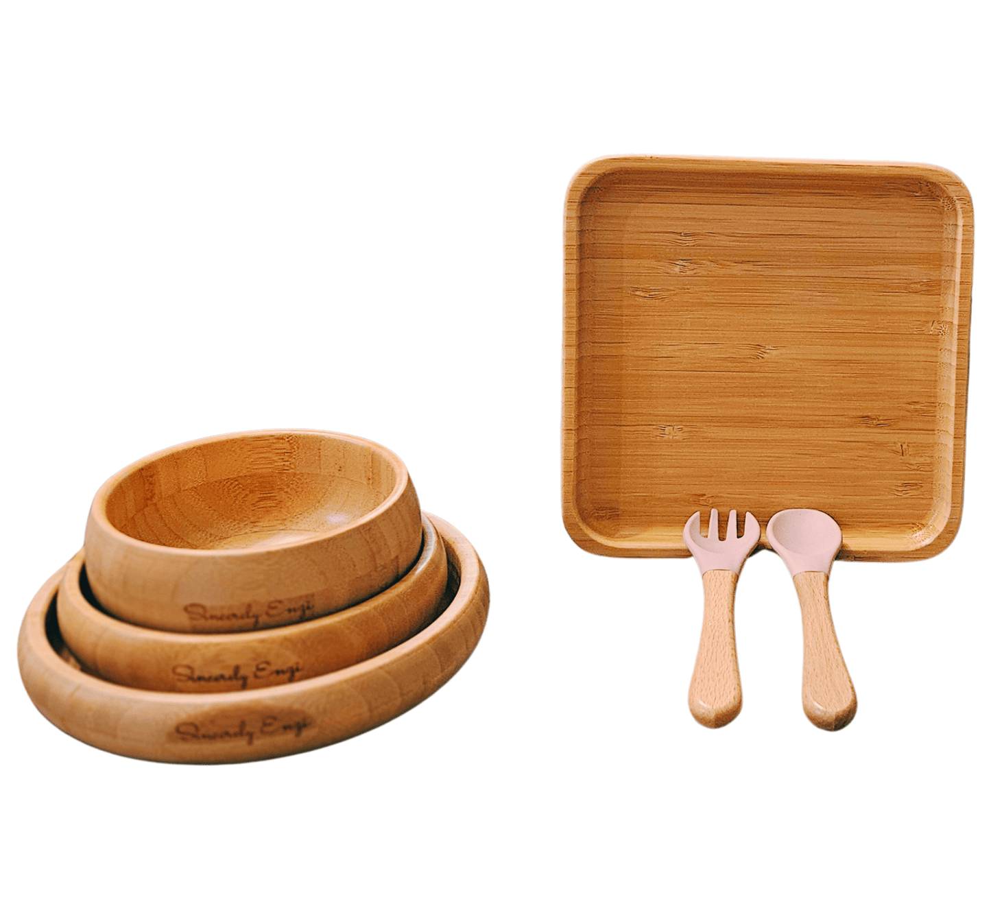 Bamboo 6-Pc Suction Plate-Bowl-Utensil Set