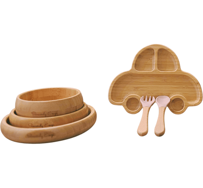 Bamboo 6-Pc Suction Plate-Bowl-Utensil Set