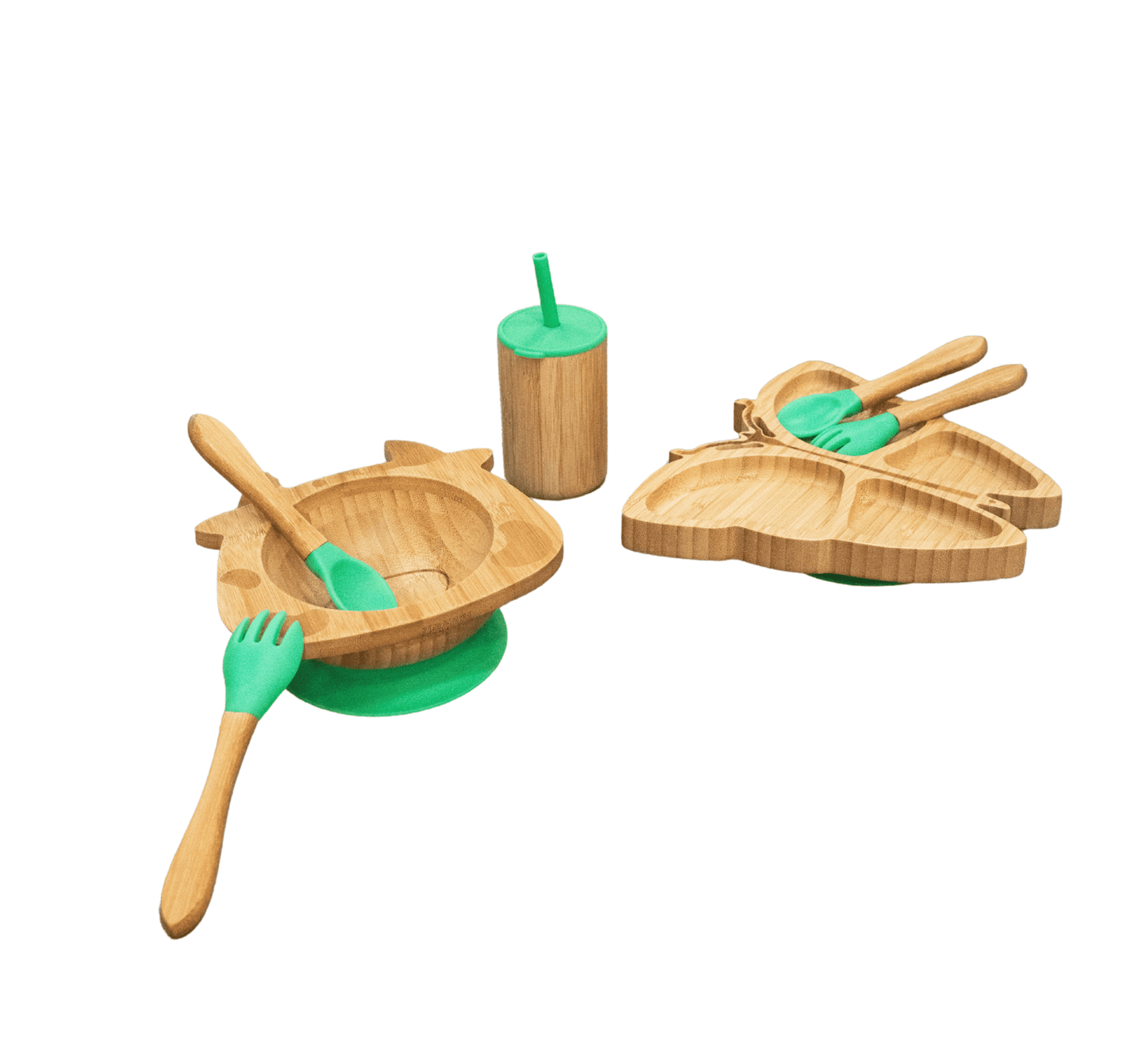Bamboo 7-Pc Animal Suction Plate-Bowl-Cup-Utensil Set