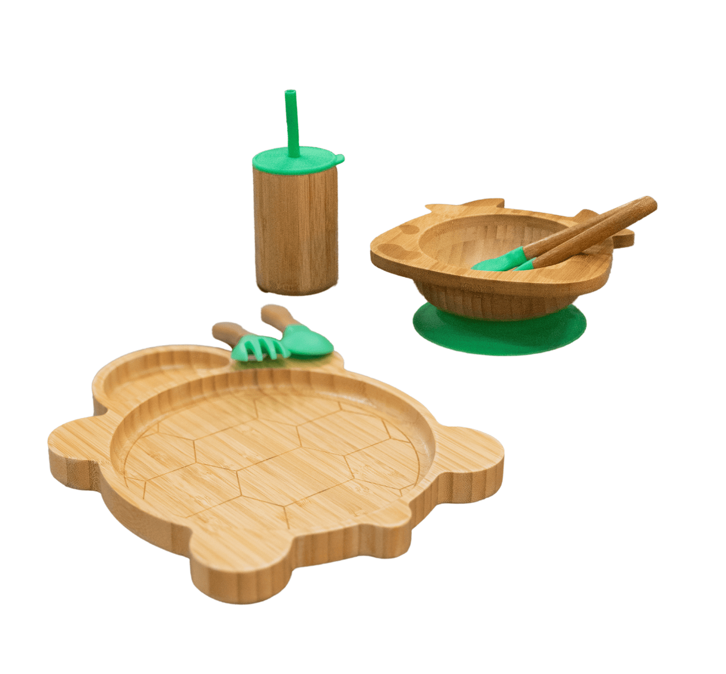 Bamboo 7-Pc Animal Suction Plate-Bowl-Cup-Utensil Set