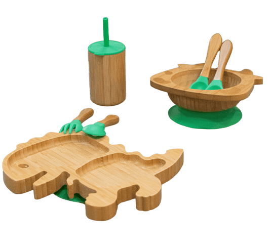 Bamboo 7-Pc Animal Suction Plate-Bowl-Cup-Utensil Set