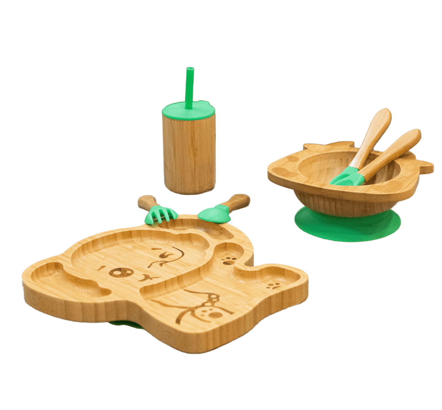 Bamboo 7-Pc Animal Suction Plate-Bowl-Cup-Utensil Set