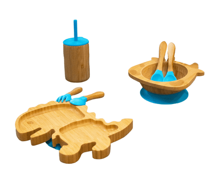 Bamboo 7-Pc Animal Suction Plate-Bowl-Cup-Utensil Set