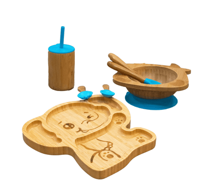 Bamboo 7-Pc Animal Suction Plate-Bowl-Cup-Utensil Set