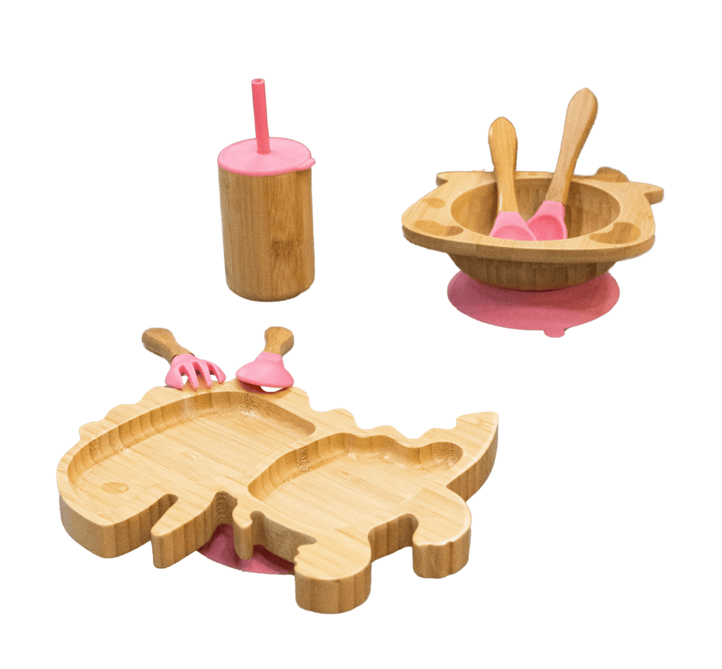 Bamboo 7-Pc Animal Suction Plate-Bowl-Cup-Utensil Set